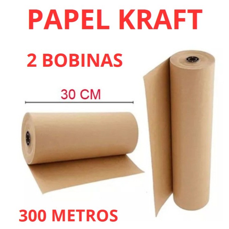 2 Rolos Papel Kraft Bobina 25cm Aprox. 4 KG (cada)  Pardo Embalagem Caixa