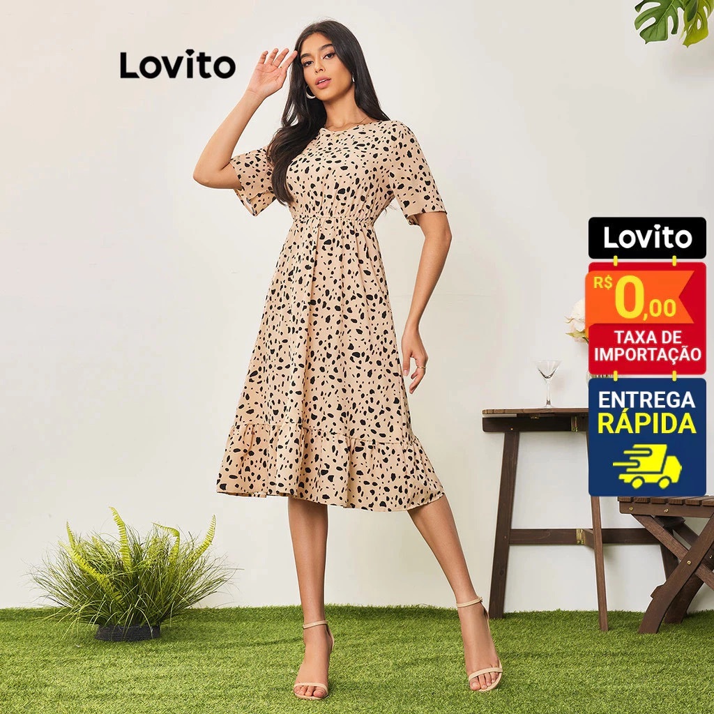 Lovito Vestido Estampa Leopardo com babado na Barra DRB5BR112 · foto 2