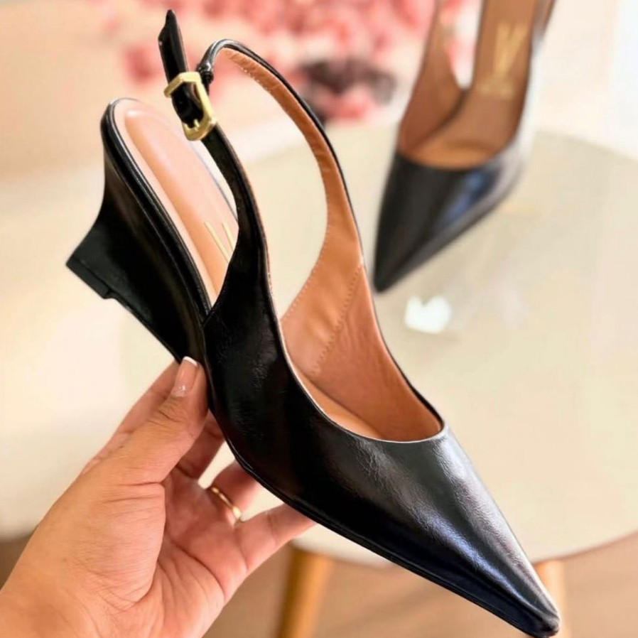 Sapato Feminino Scarpin Vizzano Confortável Slingback Bico Fino Salto Anabela Baixo 1483.101