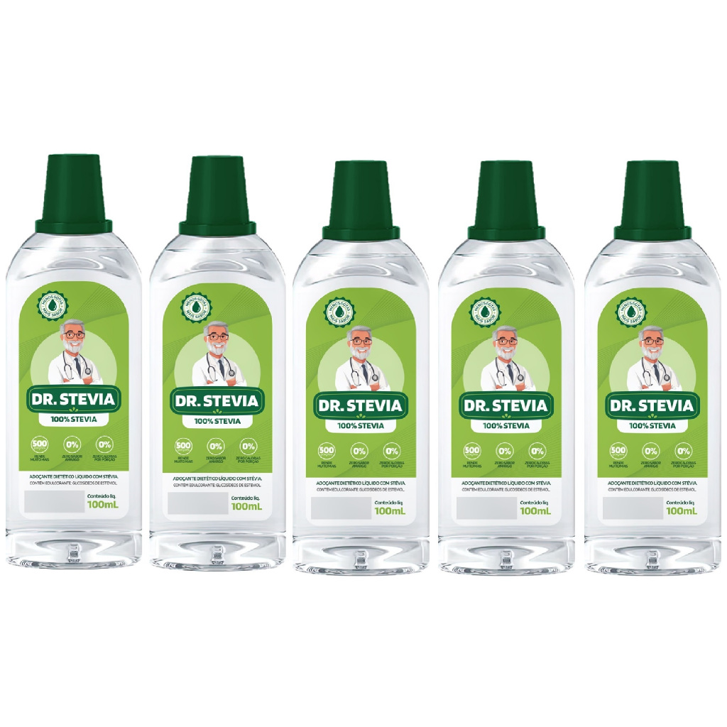kit 5 Adoçante Dietético Stévia 100ml Natural Não Amarga