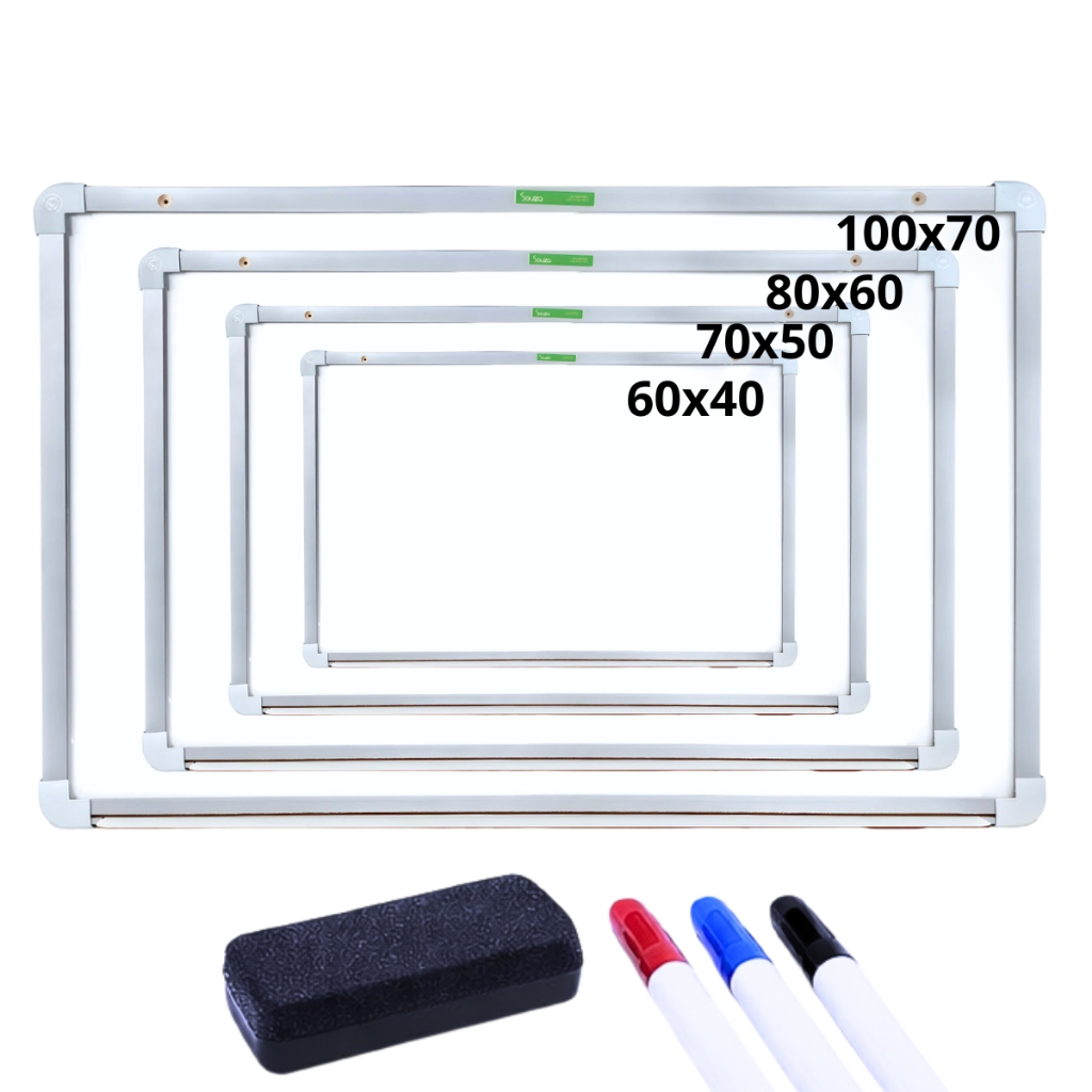 Quadro Lousa Branco Escolar Trabalho MDF Aluminizado Premium + Apagador e 3 Marcadores
