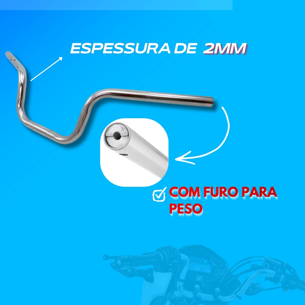 Guidão Honda CG Cargo/Fan/Start/Titan 160 Cromado 2016 a 2023 Encaixe com Rosca Para Peso · foto 2