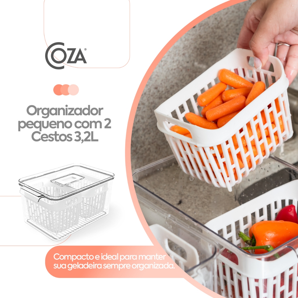 Organizador Pequeno com 2 Cestos 3,2L, Cor Cristal, linha Dry Coza · foto 2