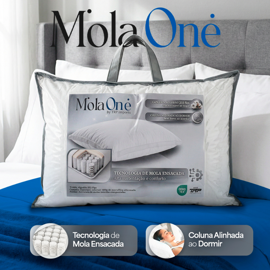 Travesseiro Cervical Molas Ensacadas Importado Capa 100% Algodão 233 Fios Suporte Premium Mola One