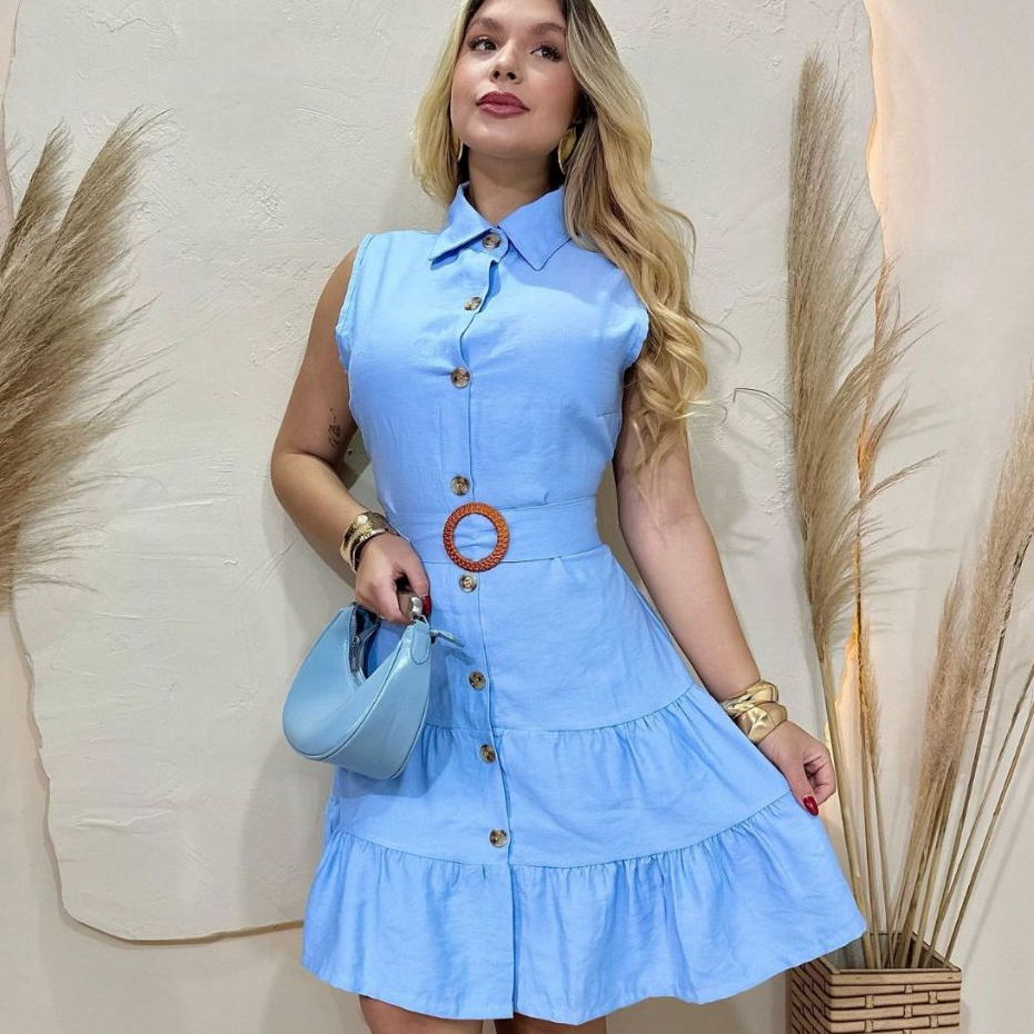 Vestido Curto Feminino Alfaiataria Com Botões Elegante Soltinho Moda Verão Envio Imediato em Oferta na Shopee
