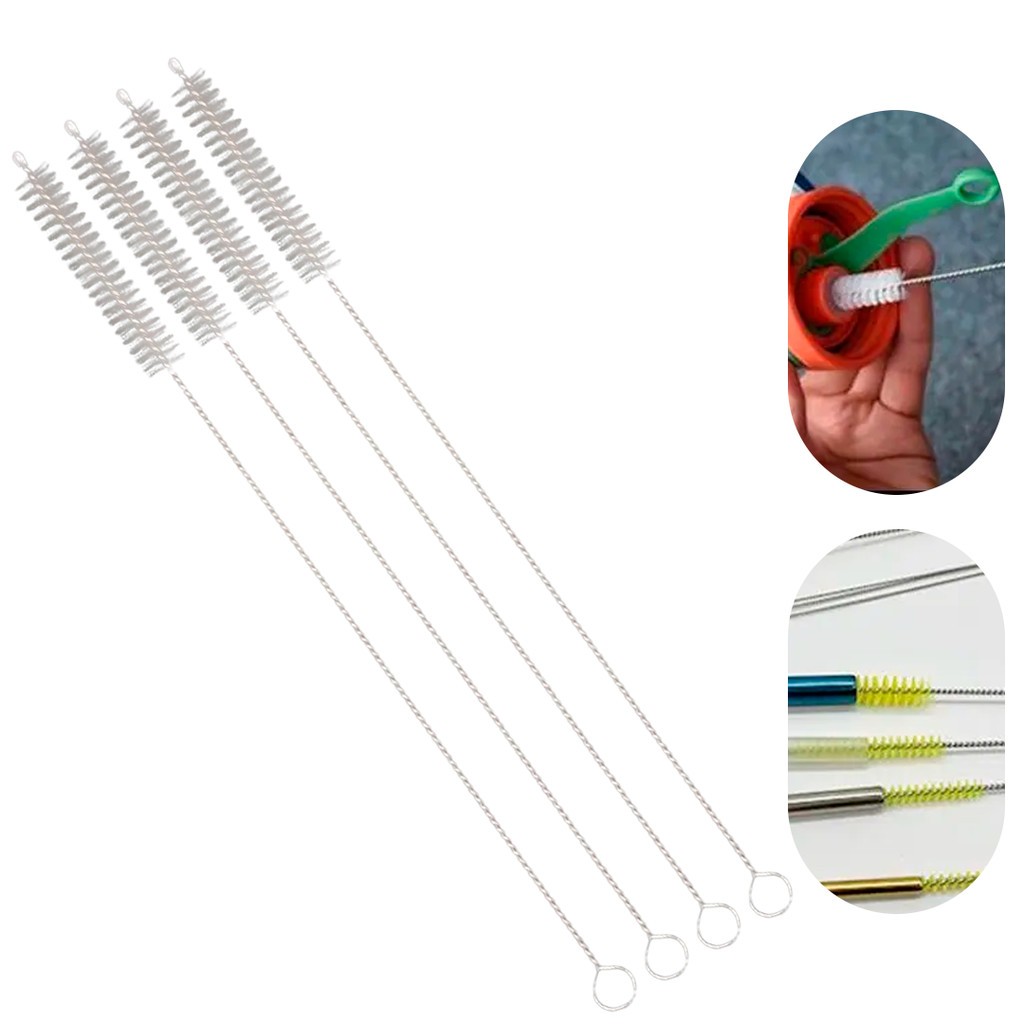 Kit Escova Flexível Limpeza Canudo Inox Ecológico Escovinha Metal