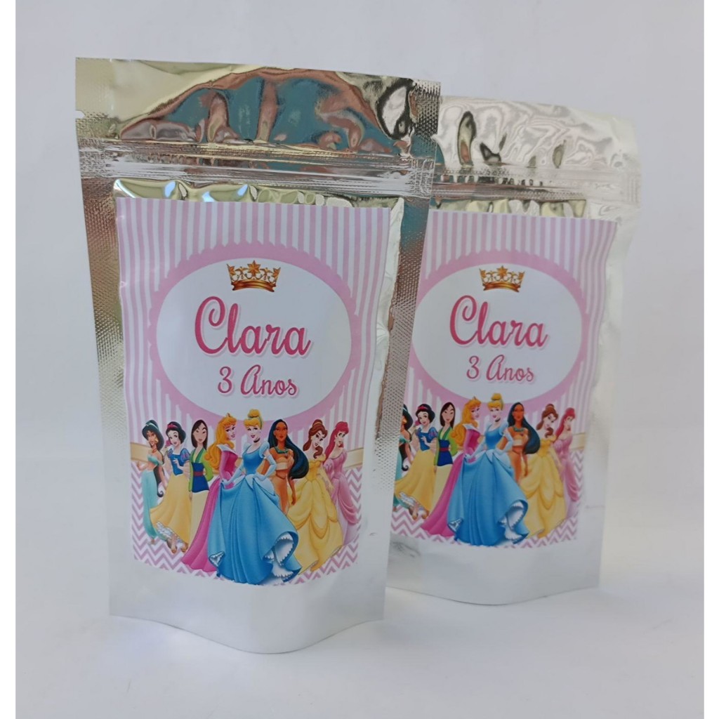 Saquinho Metalizado Personalizado P Princesas - Saquinho Metalizado - Saquinho Princesas - Lembrancinha Princesas