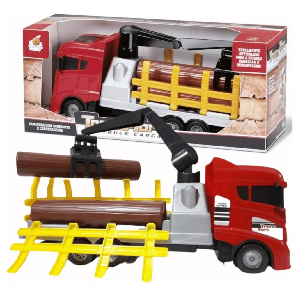 Caminhão Trans Tora de Plástico Carga Faz de Conta Rodas Livres Orange Toys