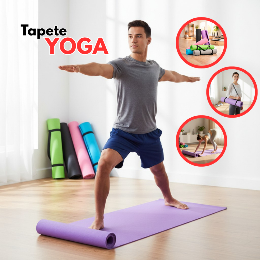 Tapete Yoga Pilates 180cm x 61cm x 4mm Alça Colchonete Academia Antiderrapante Ginástica Exercícios