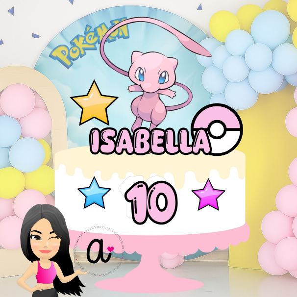 Topo de bolo / Topper de bolo / Enfeite de bolo Pokemon menina | Mew