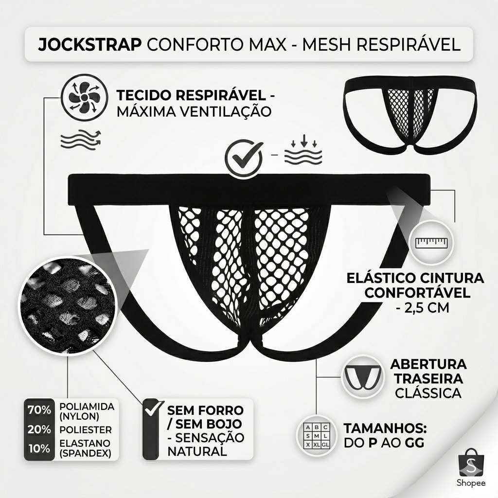 cueca jockstrap tanga tecido furadinho arrastao masculino suporte atletico