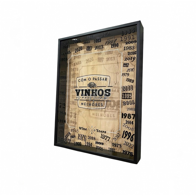 Quadro porta rolhas de vinhos - Com o passar dos vinhos os anos ficam melhores / impressão dos anos de 1966 até 2026