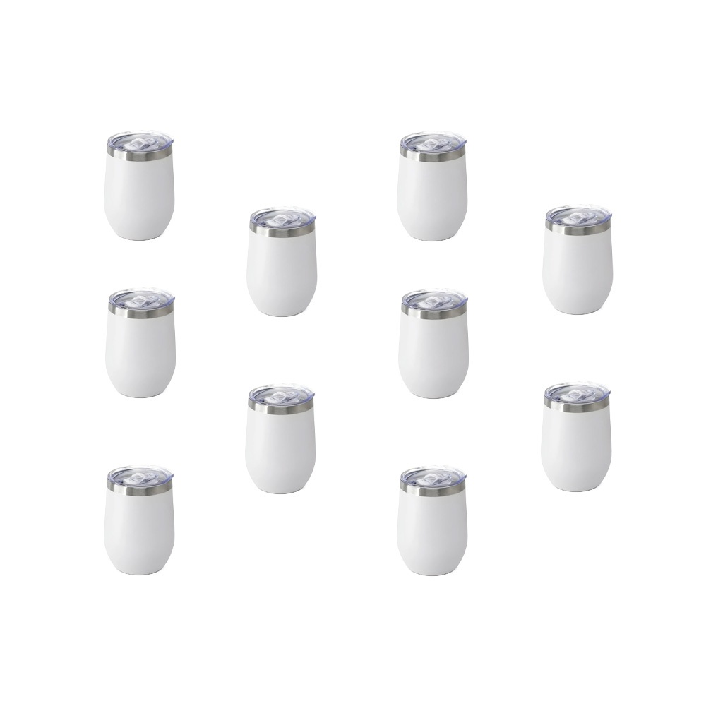 Kit 10 Copos Cuia Térmico De Cerveja Café Aço Inox 360ml Com Tampa Branco