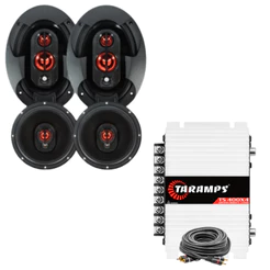 Kit Módulo Taramps Ts 400x4 400w RMS+ Kit Fácil Bomber 4 Alto Falantes + Cabo Rca Ouro 5m