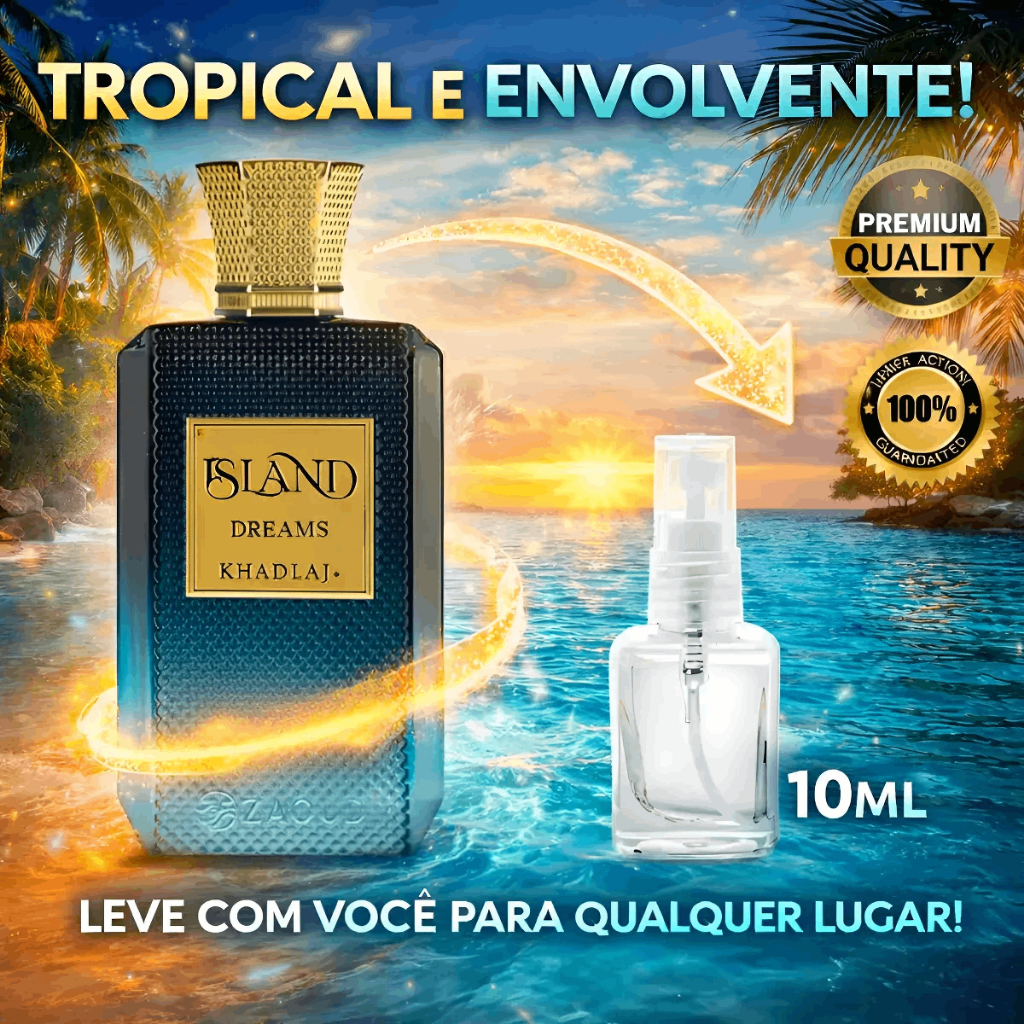 Perfume Árabe Khadlaj Island Dreams 10ml Extrait De Parfum Alta Fixação Inspirado em Perfume de Nicho