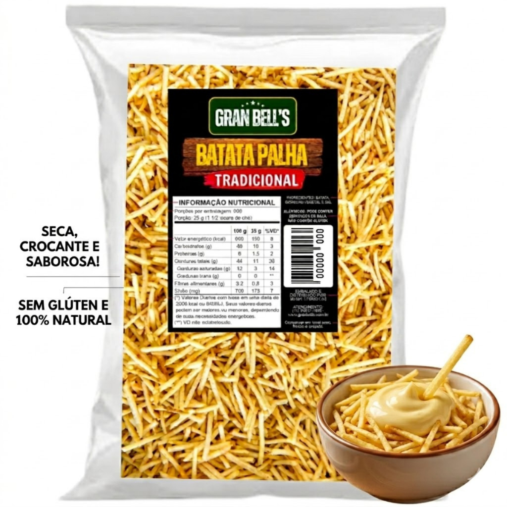Batata Palha Artesanal GRAN BELLS 10kg Crocante e Sequinha para Strogonoff, Hot Dog Lanches e Receitas Fit