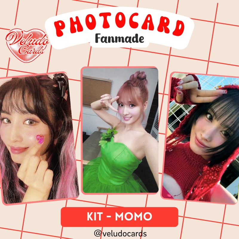 Kit 3 Photocards Momo Twice Kpop Fanmade Frente e Verso Plastificado