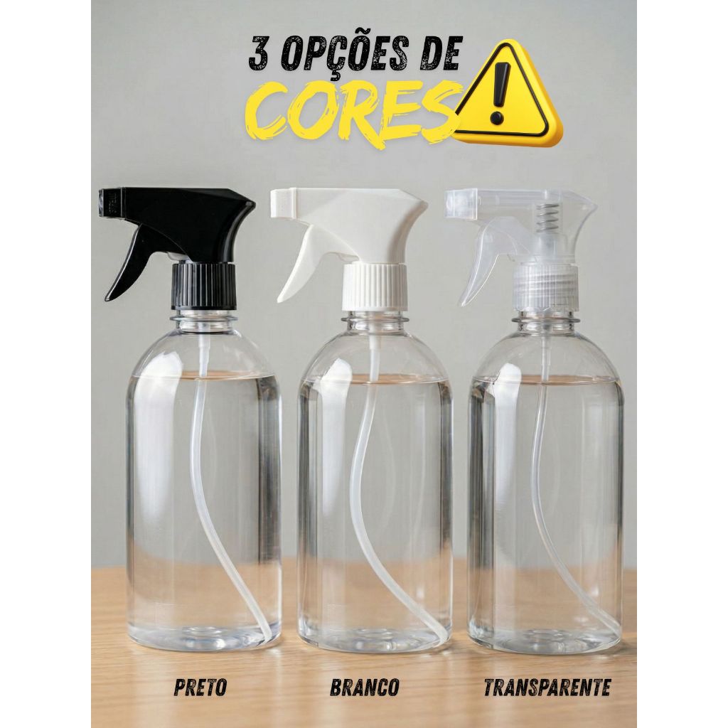 kit 3 Borrifadores Pulverizador Spray 500 ml Gatilho Reforçado Profissional Limpeza e Jardim Frasco