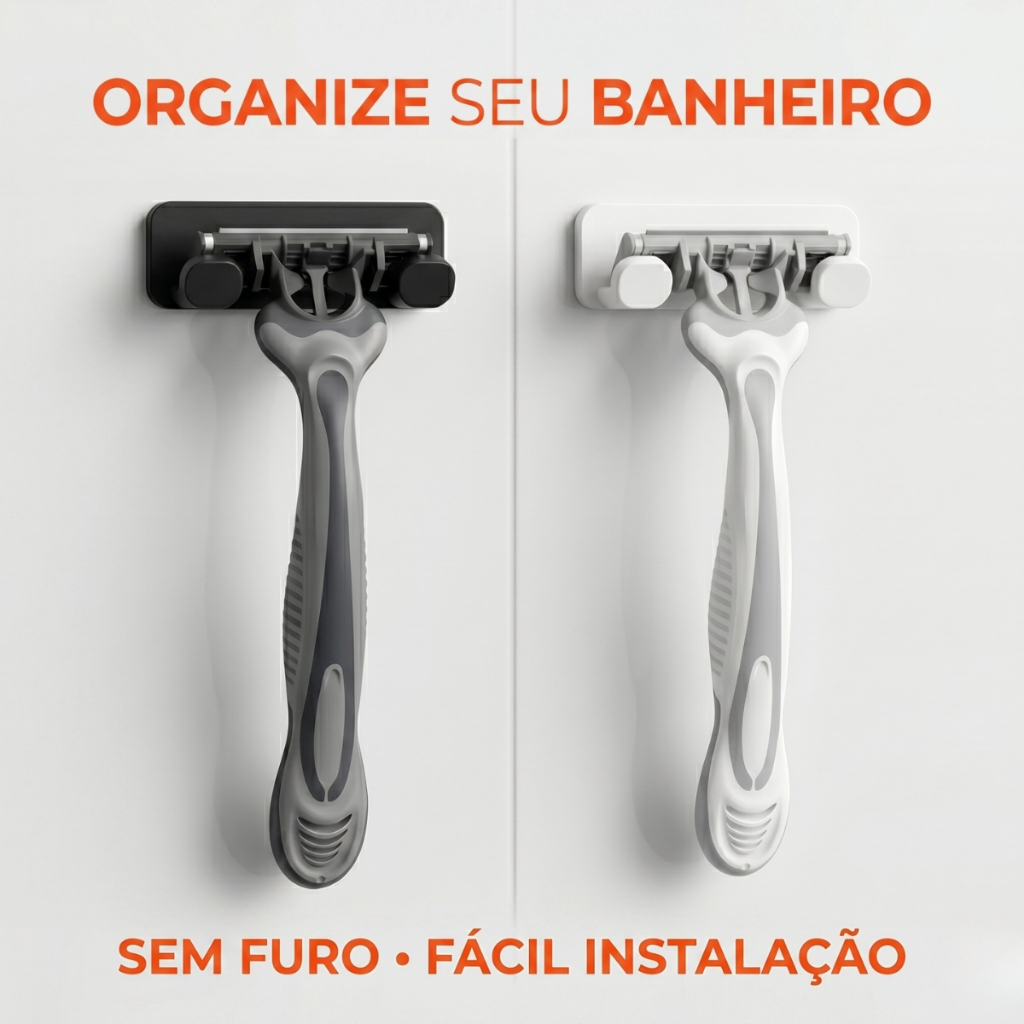 Suporte para Gilete Barbeador Parede Minimalista 3D Organizador Banheiro Sem Furo Adesivo Forte 3M