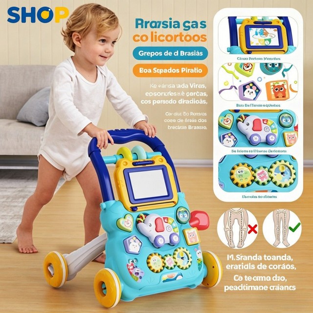 Andador Infantil Didático Musical Empurrador Bebê Quadro Magico Educativo Baby Style