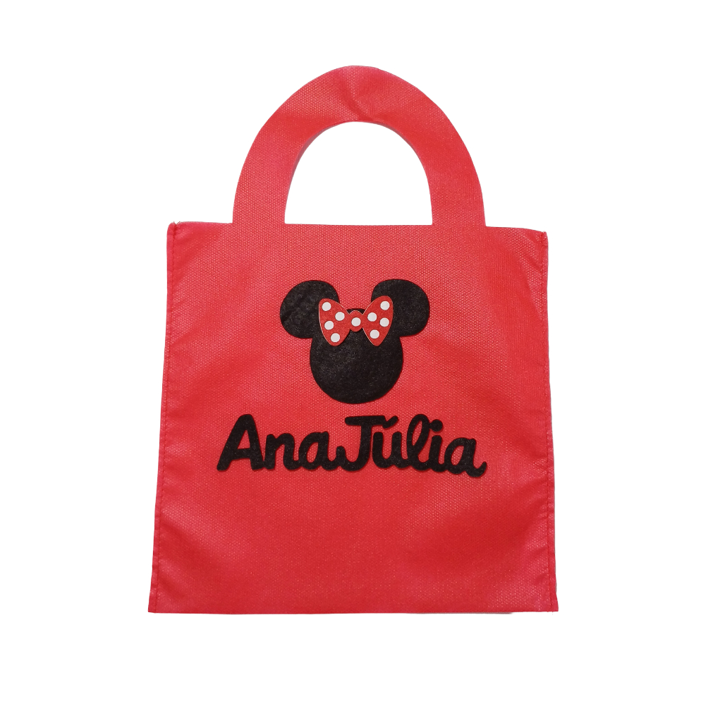 Sacolinhas Personalizadas TNT com nome criança Minnie lembrancinhas de festa de aniversario 22cmX22cm