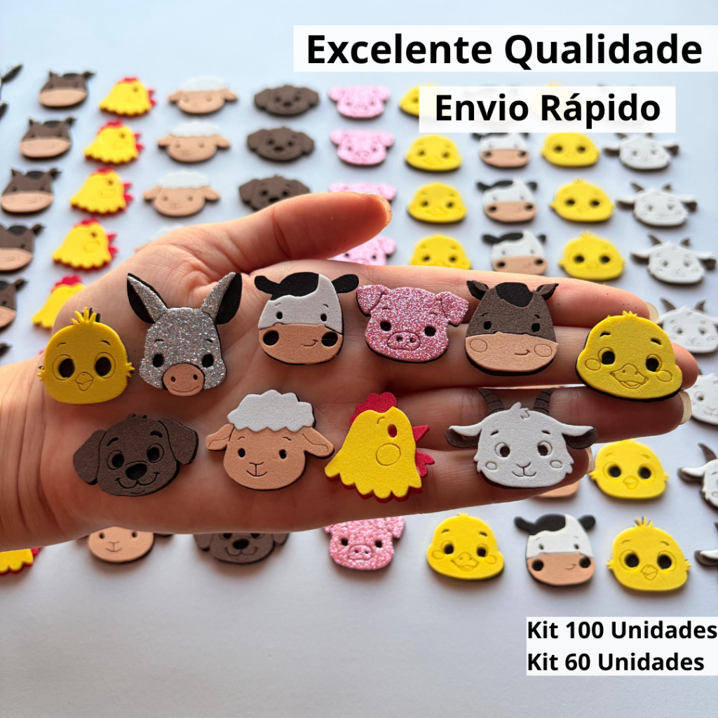 100 Apliques EVA Fazendinha | Ideal para Laços Pet e Artesanato | Corte a Laser | Envio Rápido