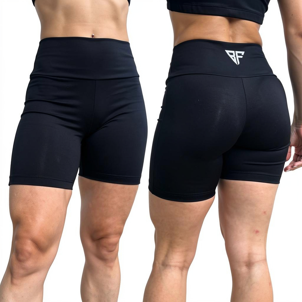 Short Feminino Academia Cintura Alta Poliamida Fitness Treino Modelador Preto Zero Transparência