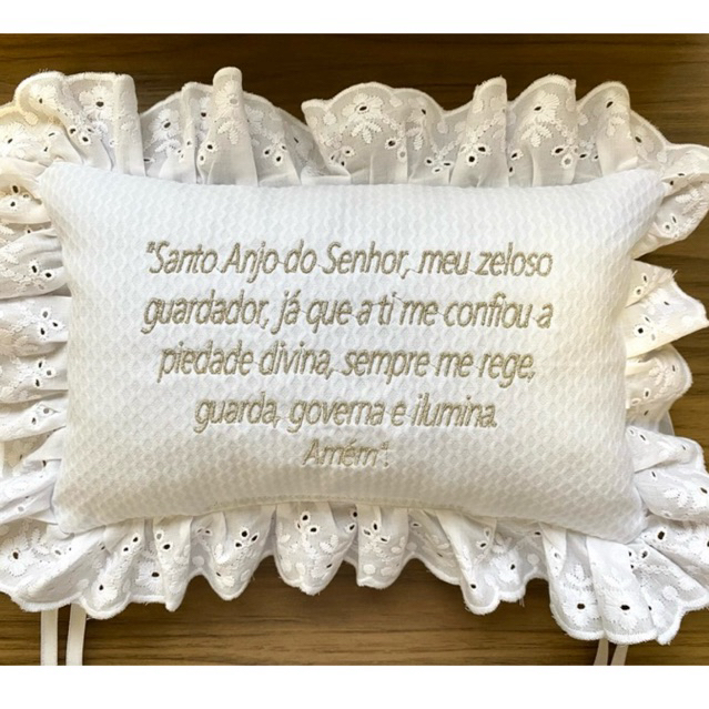 Almofada bordada Batizado Batismo Oração Santo Anjo