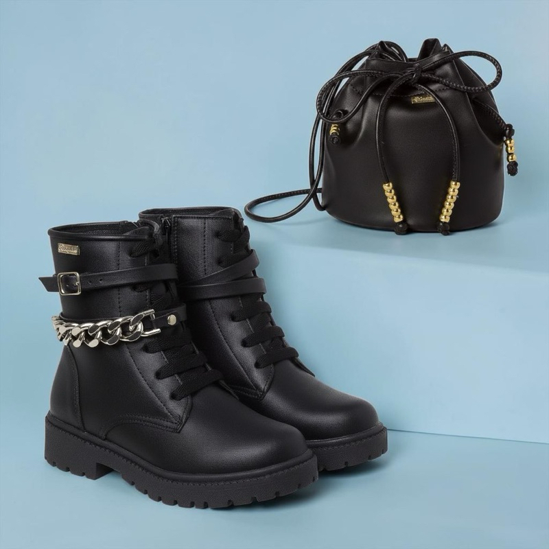 Kit Bota Infantil + Bolsa Menina Coturno Botinha Delicada Feminina Para Todas As Ocasiões
