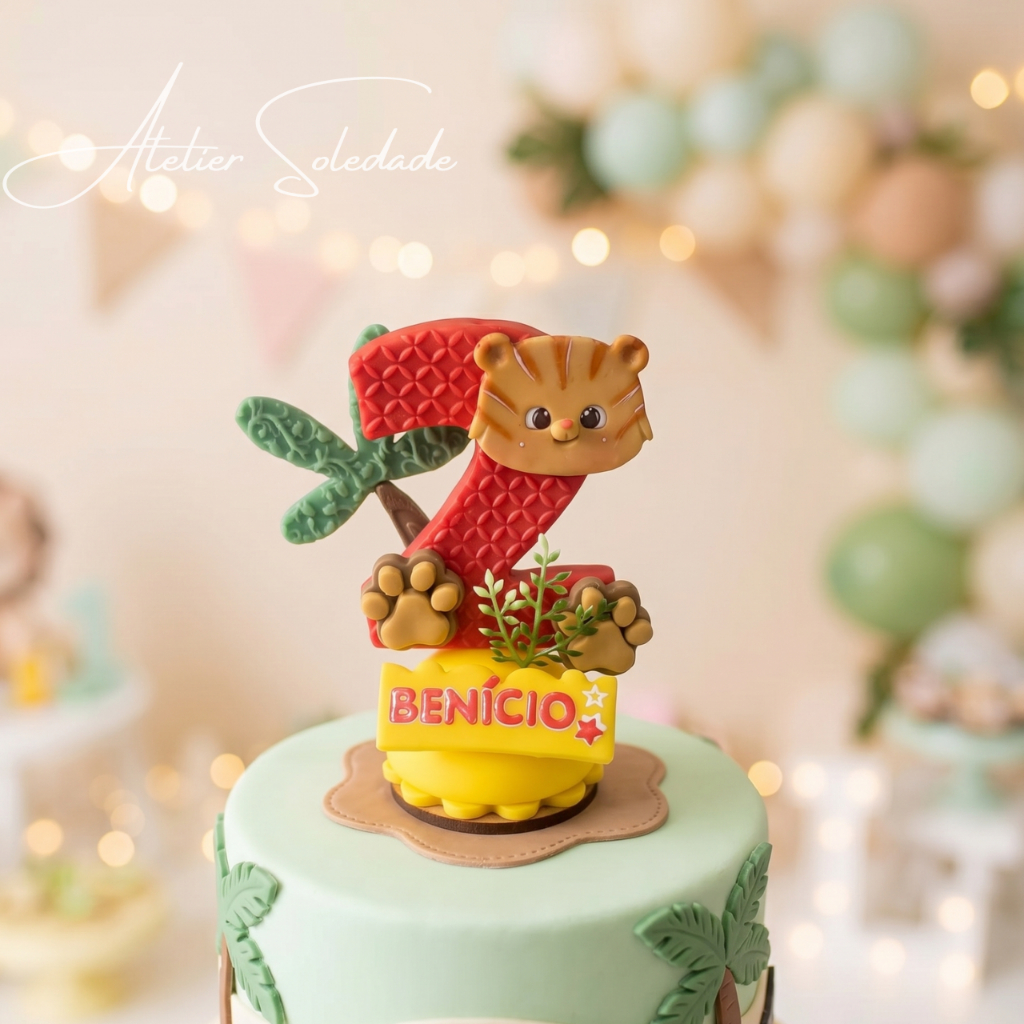 Vela Daniel Tigre + MIMO Topo Daniel Tigre Personalizado em Biscuit (Porcelana fria)