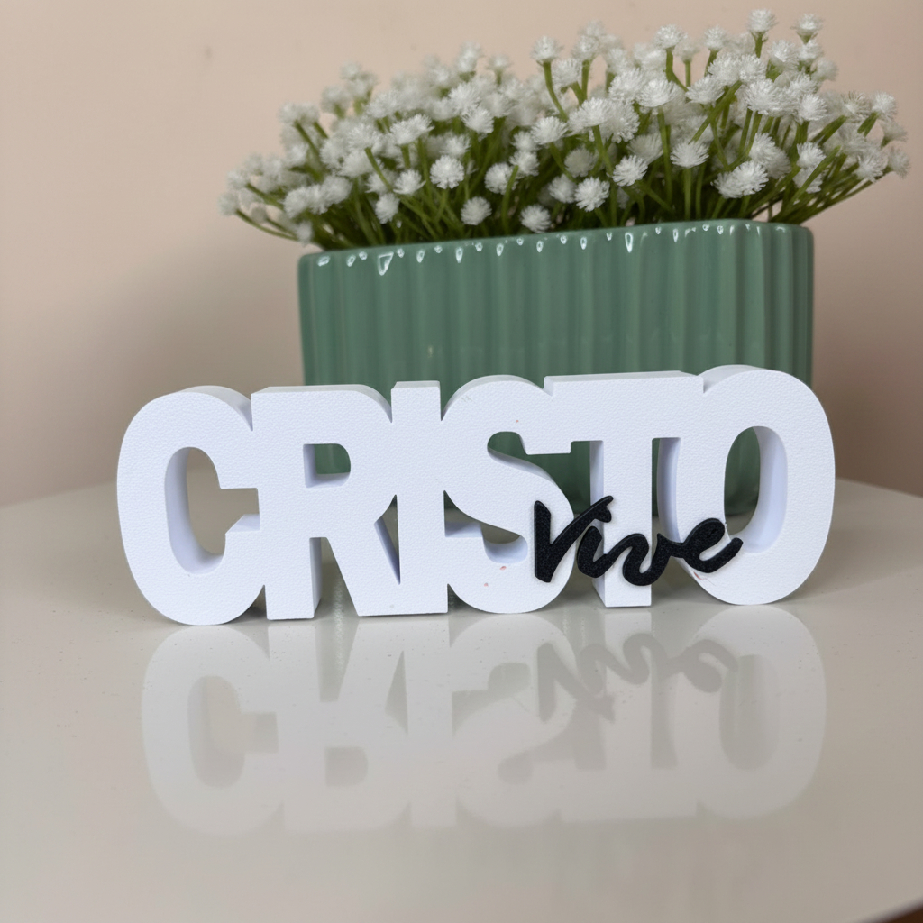 Placa Decorativa Cristo Vive | Fé | Decoração de ambiente | sala | cantinho religioso | Frase | Deus