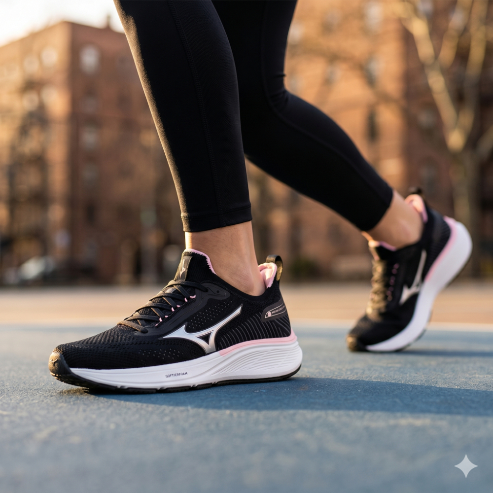 Tênis Feminino Mizuno Cool Ride 3 Esportivo Amortecimento Leve Corrida Caminhada Preto Rosa