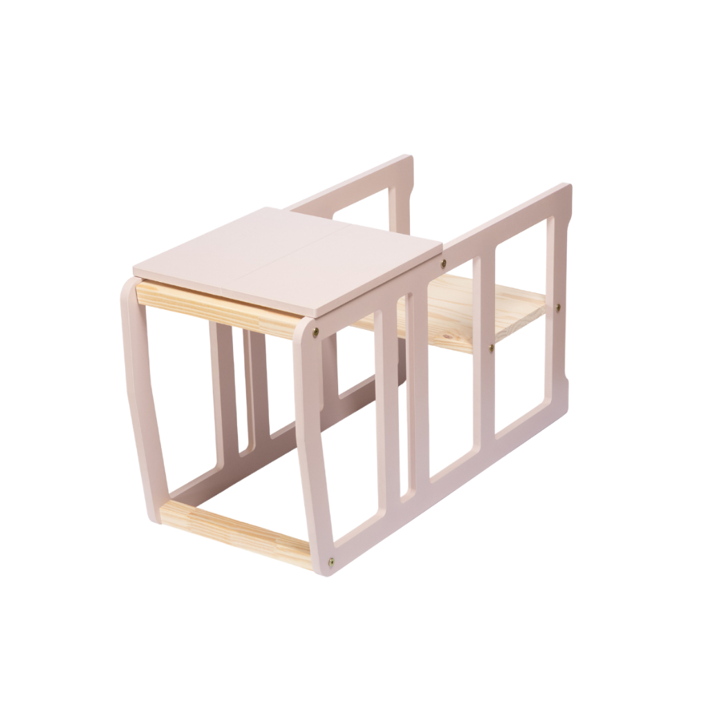 Mesa com cadeira 4em1 Infantil MDF laca Cadeirão Educativo ROSA pintada alimentação