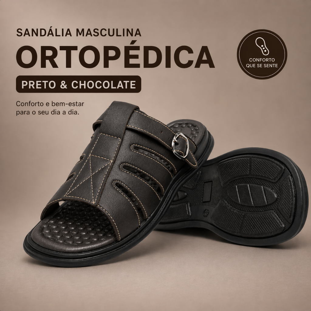 Sandália Masculina Ortopédica Anatômica Franciscana Confortável Ajustável Antiderrapante Dia a Dia