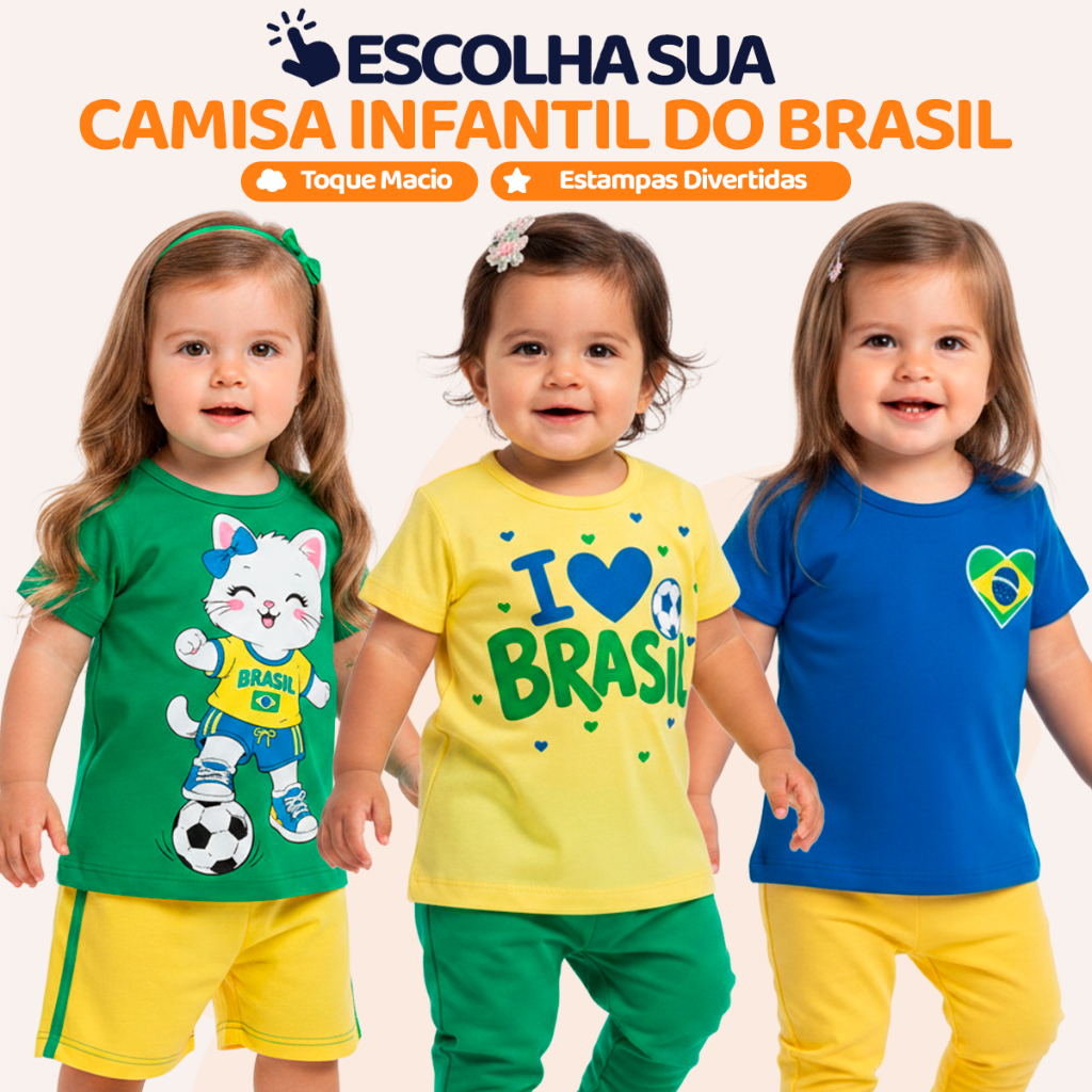 Camiseta bebê menina Brasil Copa 2026 algodão seleção brasileira roupa bebê Blusa amarelo azul verde Neném confortável
