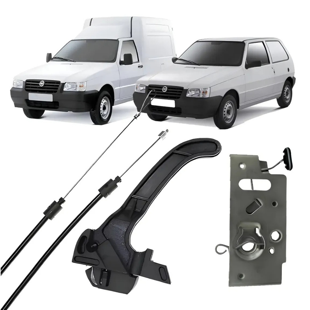 Kit Fechadura Inferior + Cabo Abertura Capô Puxador Fiorino 81 a 16 Uno 84 a 09 Uno Mille 90 a 13