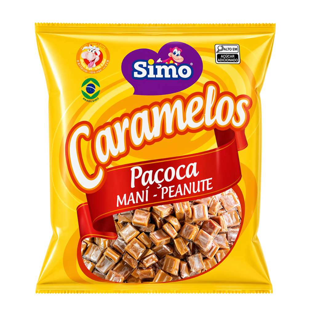 Bala Caramelo Sabor Paçoca Mastigável Simonetto Pacote 500g