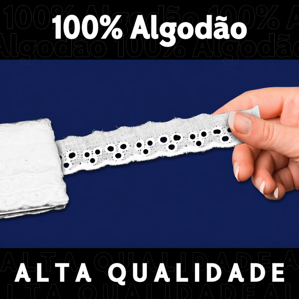 Bordado Inglês 13,7 Metros Renda Branca Lese Para Costura 90% Poliéster 10% Algodão Tira Bordada -AV