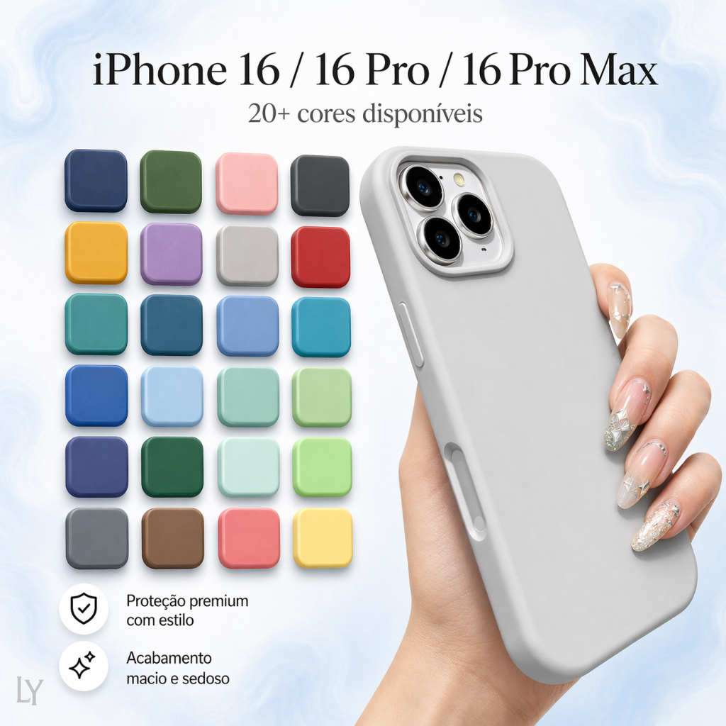 Capa Silicone Aveludada Premium para iPhone 16 / 16 Pro / 16 Pro Max Antichoque Macia e Elegante