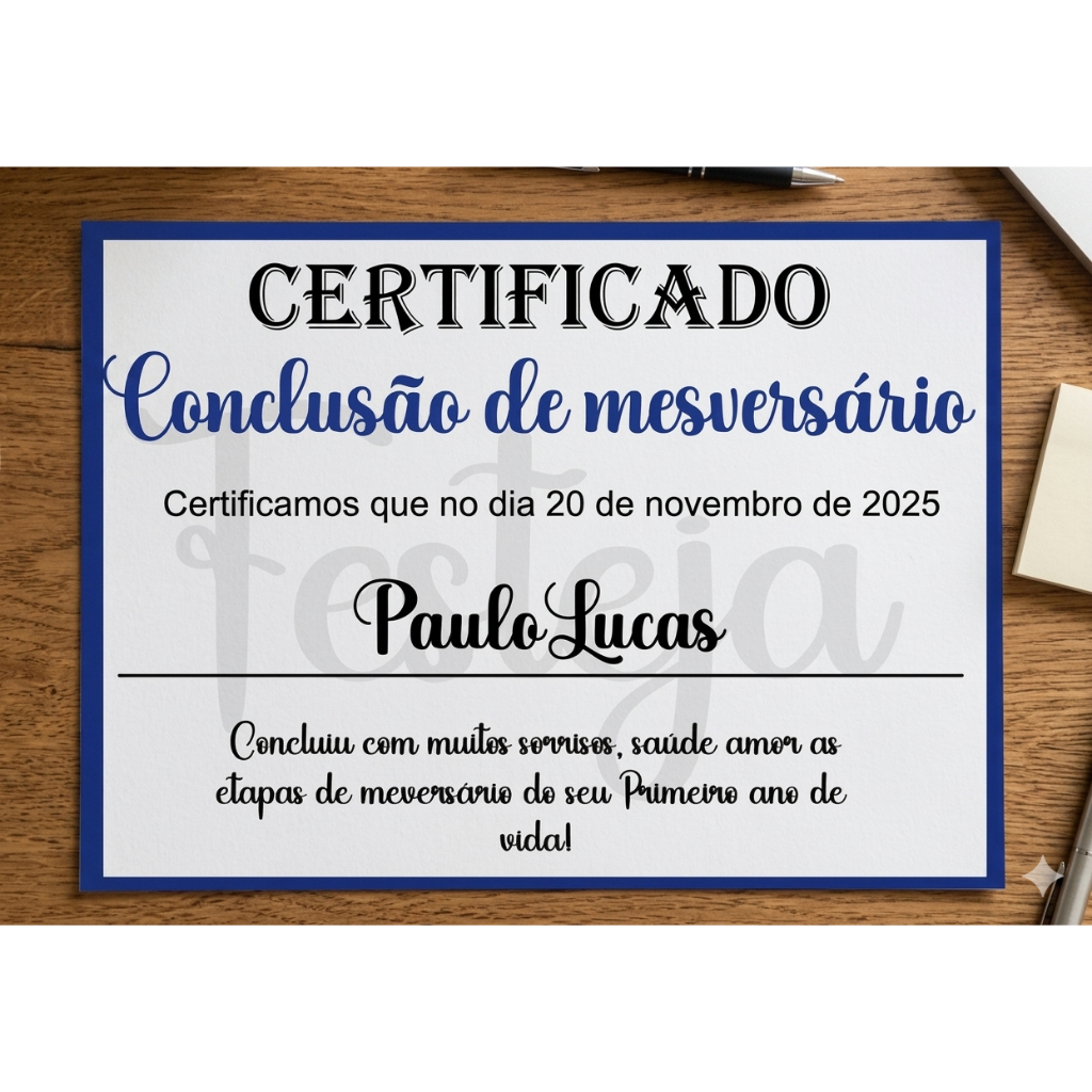 Certificado de Mesversário 11 Meses Personalizado | Arte Impressa Infantil Tema Bebê