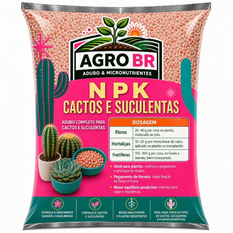 Adubo Fertilizante NPK CACTOS E SUCULENTAS + Micronutrientes Granulado - Floração Garantida!