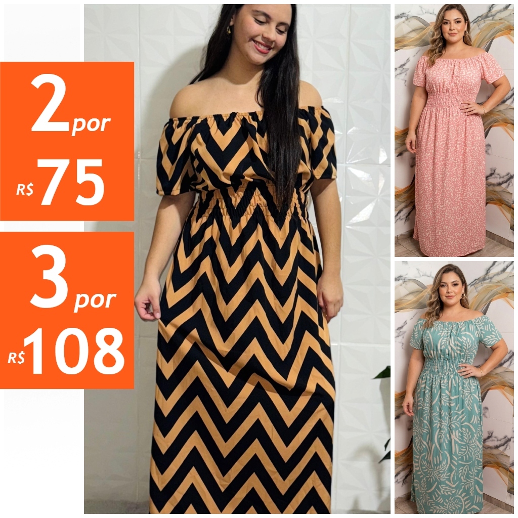 Vestido Longo Estampado - Tamanho único - Veste de 40 a 50.