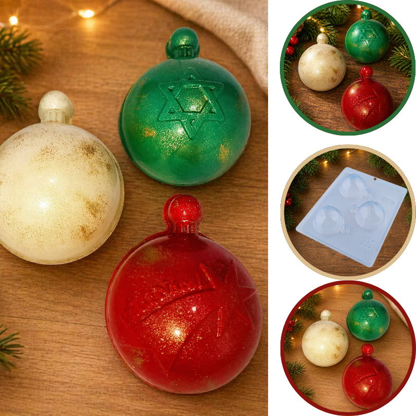 1~5 Forma BWB Com Silicone (3 partes) Para Chocolate Cód.155 - Bolas para Enfeite de Natal 140g. Natal. (CHOCO)