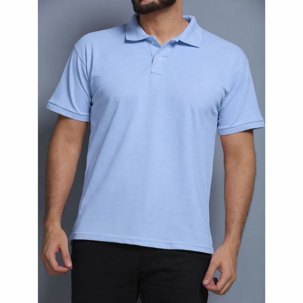 Camisa Gola Polo Masculina Camiseta  Uniforme Casuais, lisa Cor Azul BABY