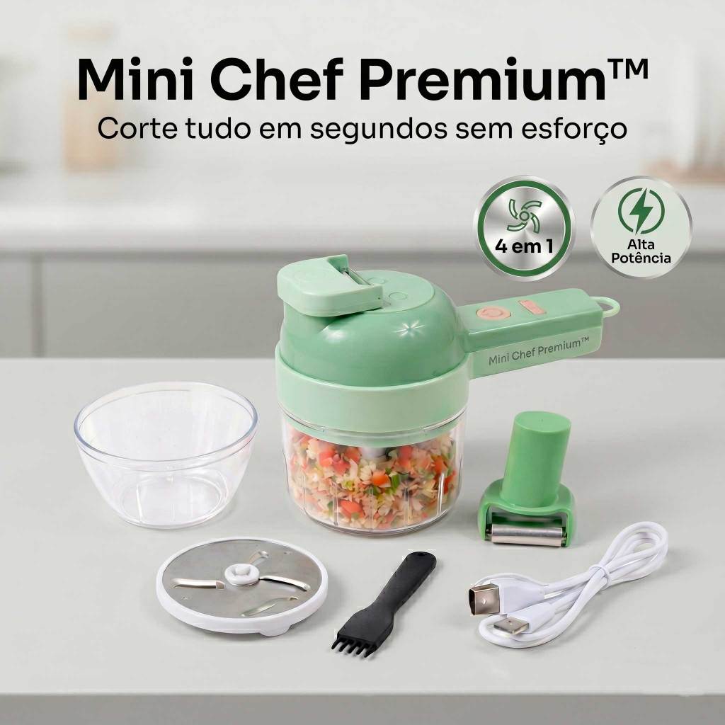 Triturador Elétrico 4 em 1 Portátil Recarregável Cortador de Alimentos Potente USB - Verde