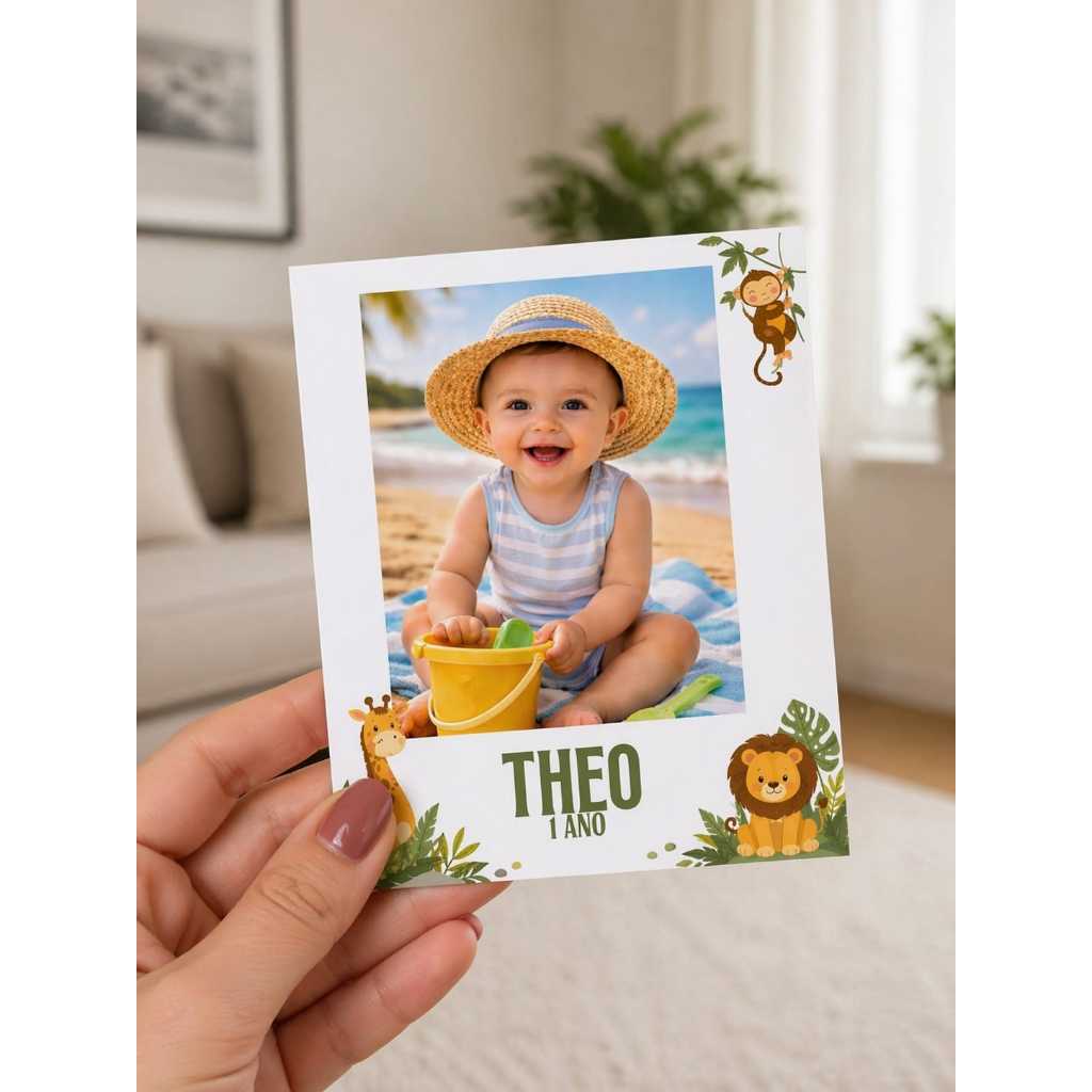 Lembrancinha Polaroid Personalizada com Imã – Foto Infantil Aniversário(Praia/Safari/Personalizado)