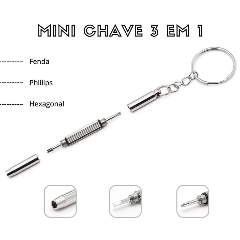 Mini Chave De Precisão 3 Em 1 Portátil Com Chaveiro Fenda Phillips Hexagonal Para Óculos Celular Relógio Reparos Rápidos