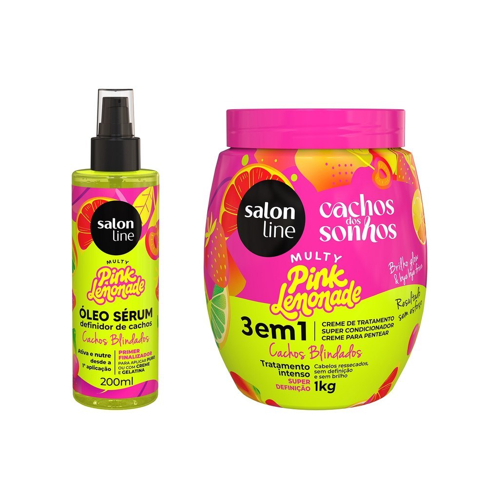 Kit Cachos dos Sonhos Multy Pink Lemonade com Creme para Pentear + Óleo Sérum