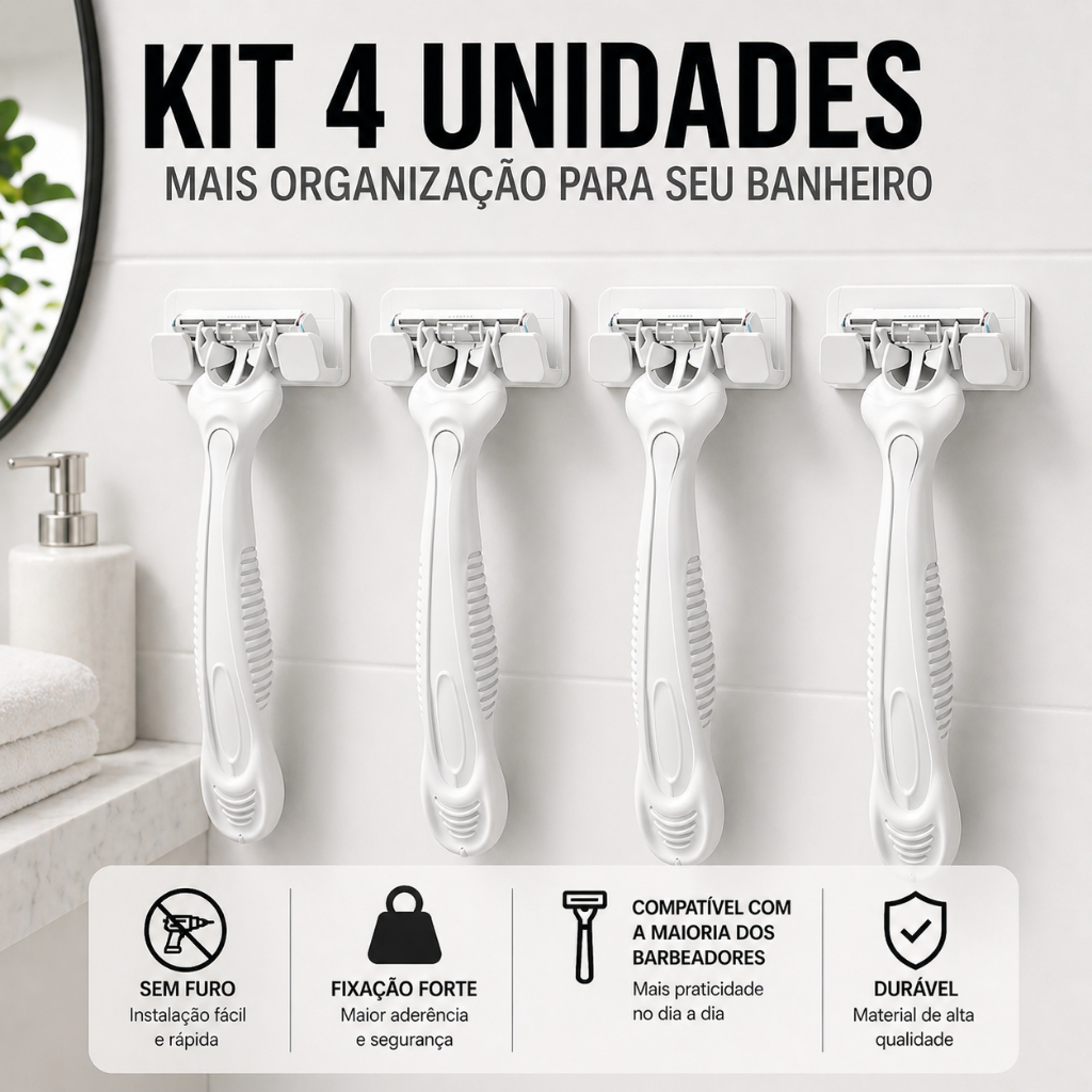 Kit 4 Suporte Para Gillete Sem Furo 3M Adesivo Forte Parede Organizador Banheiro Prático