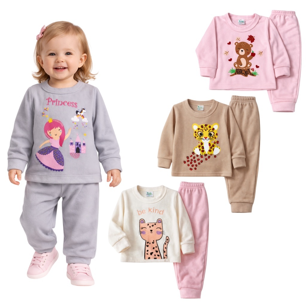 Kit 4 Peças Soft conjunto Infantil Menina Inverno – 2 Conjuntos Sortidos Super Macio e Quentinho